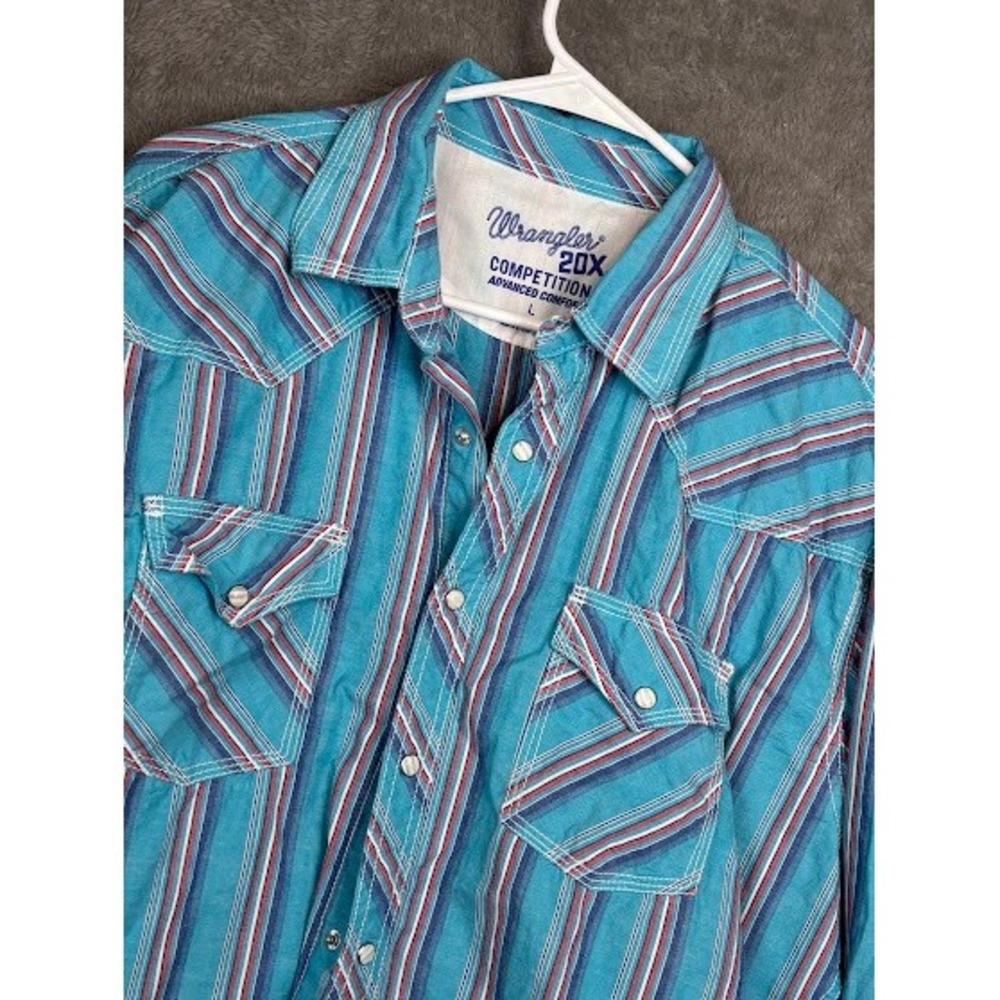 Wrangler 20X Competition Advanced Comfort Western Shirt Turquoise Striped Mens L